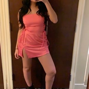 Hot pink satin mini dress